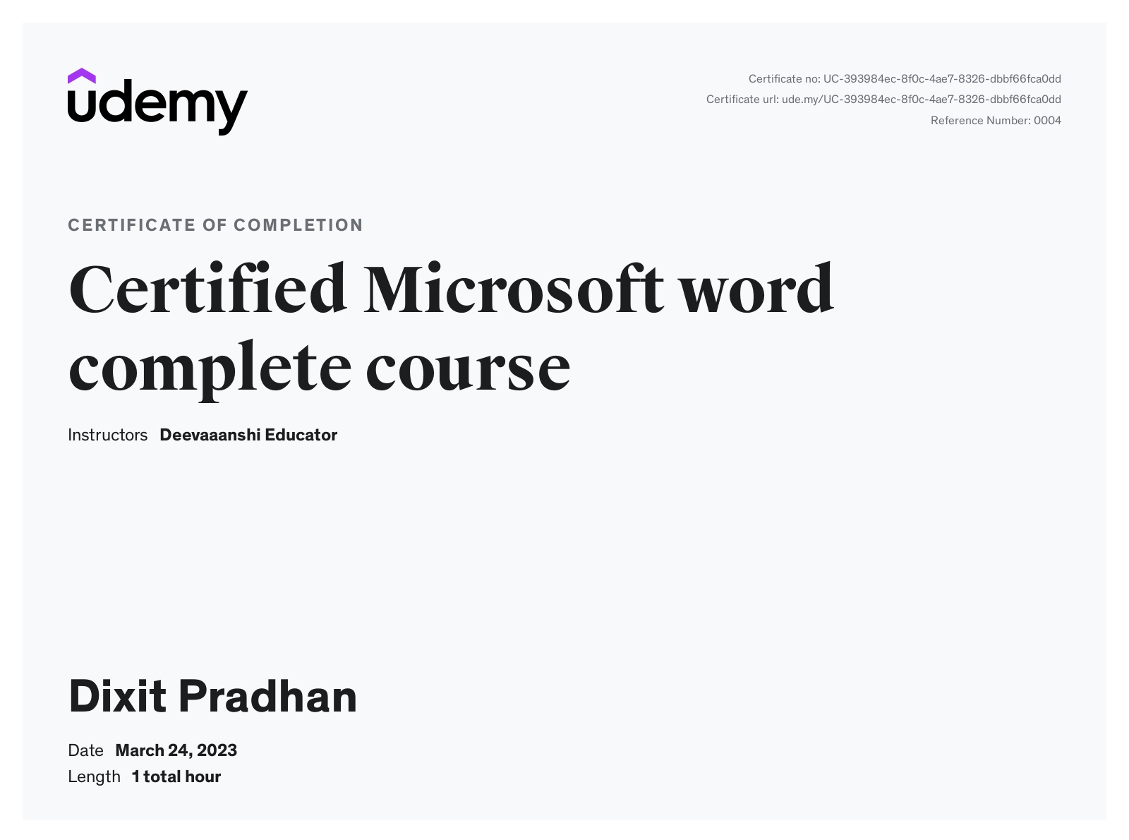 MS Word Certificate